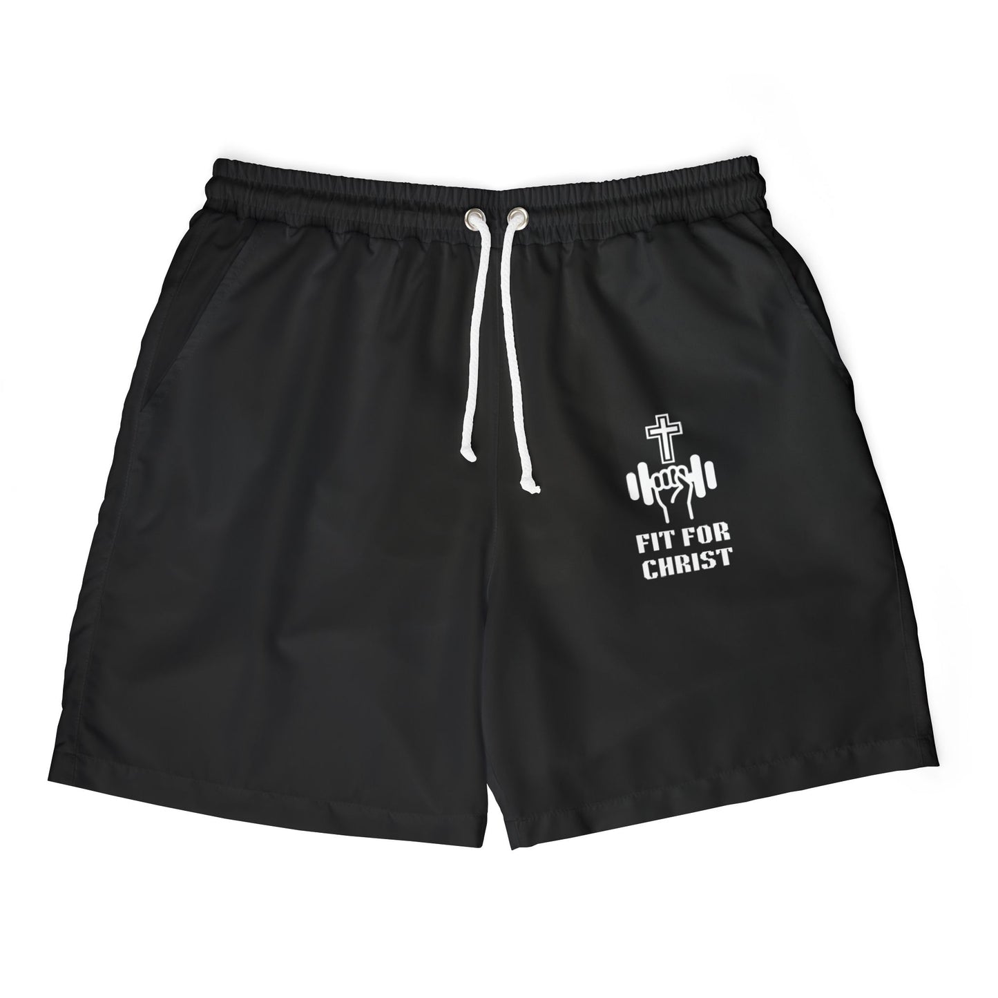 Fitness-Inspired Unisex Swim Shorts - 'Fit for Christ' Graphic, Beachwear, Summer Swimming, Active Lifestyle, Christian Gift